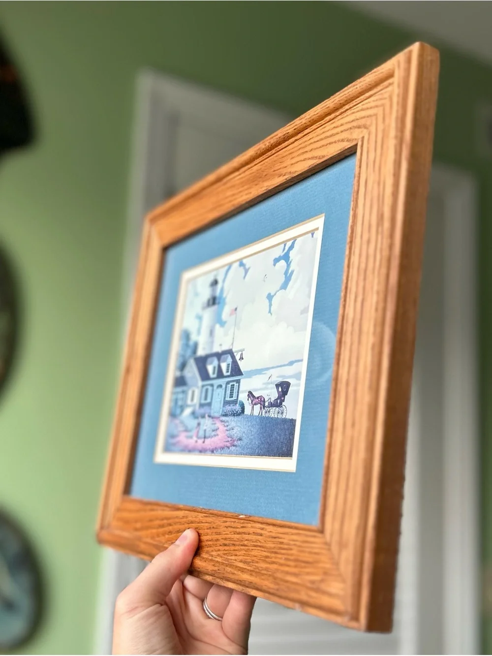 Coastal Lighthouse Still Life Stagecoach Framed Print in Wood Frame